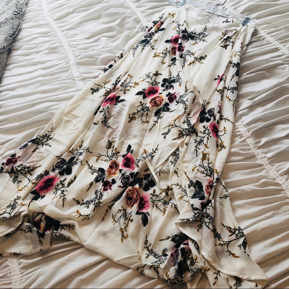 White Floral Wrap Skirt